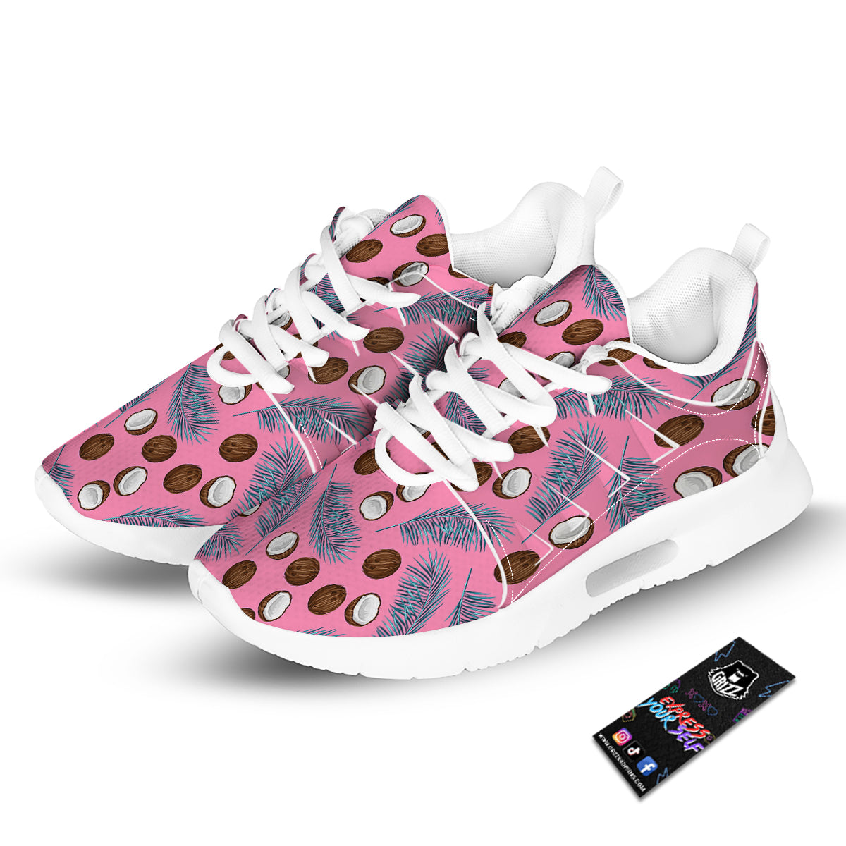 Coconut Pink And Palm Leaf Print Pattern Tennis Shoes-grizzshop