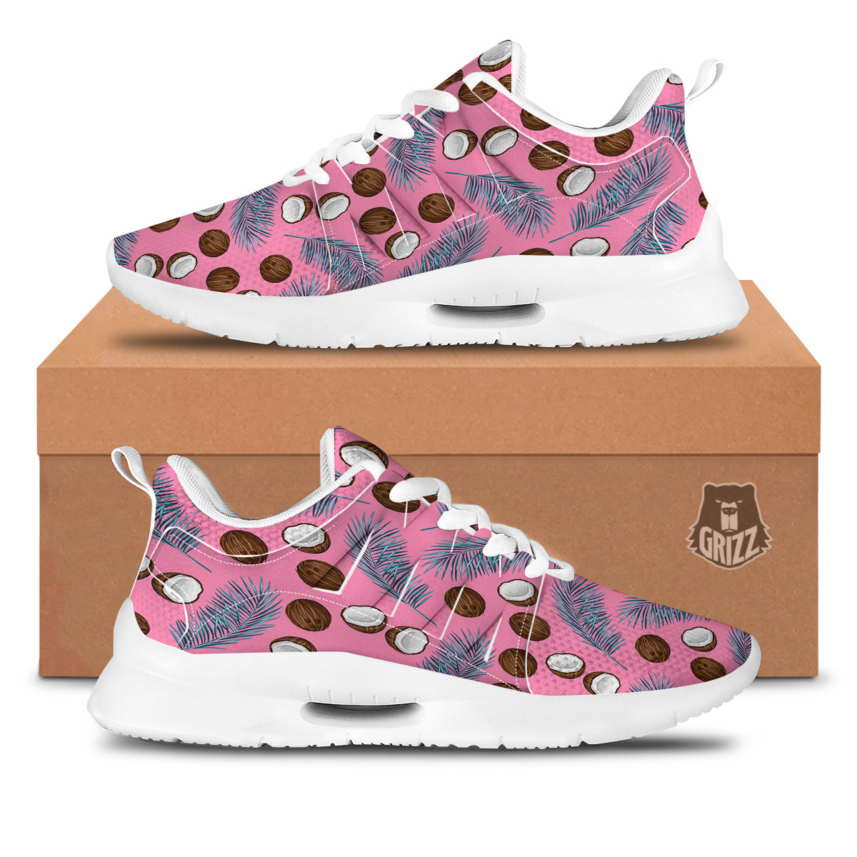 Coconut Pink And Palm Leaf Print Pattern Tennis Shoes-grizzshop
