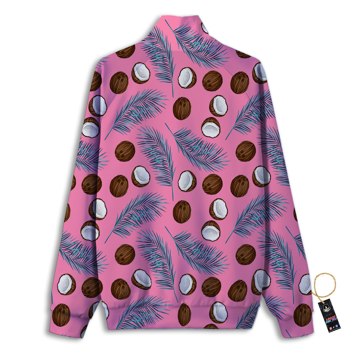 Coconut Pink And Palm Leaf Print Pattern Track Jacket-grizzshop