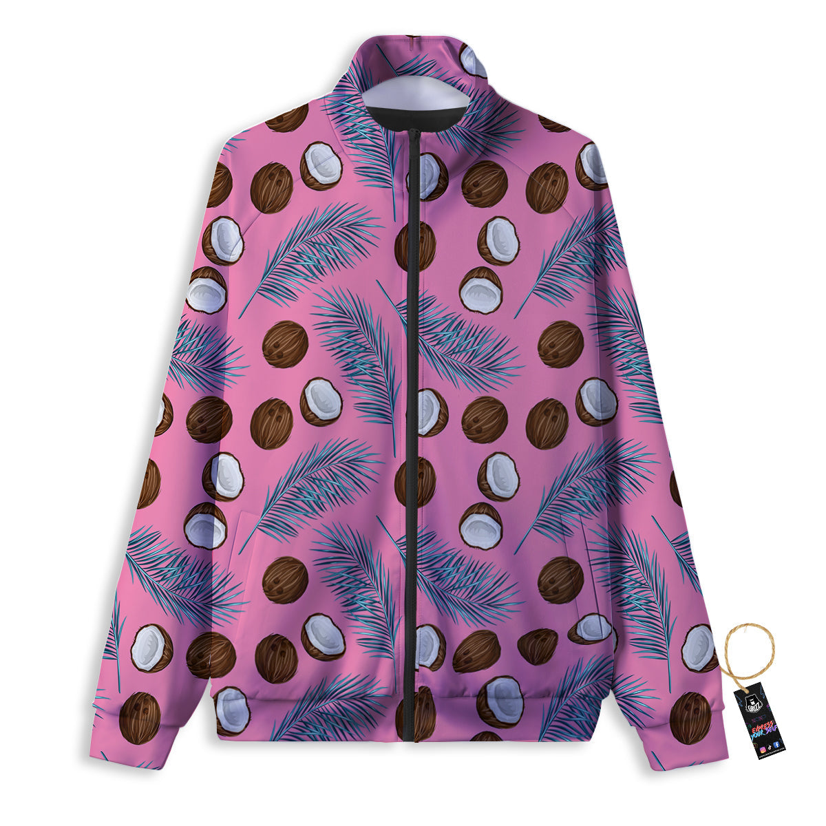 Coconut Pink And Palm Leaf Print Pattern Track Jacket-grizzshop