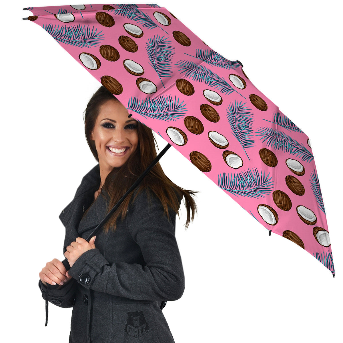 Coconut Pink And Palm Leaf Print Pattern Umbrella-grizzshop