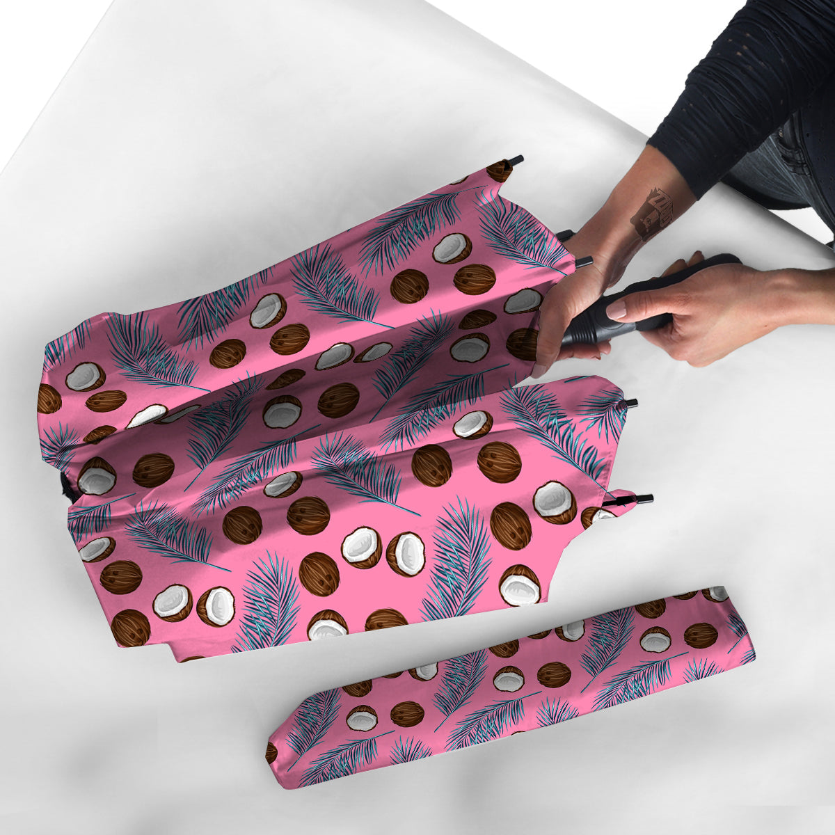 Coconut Pink And Palm Leaf Print Pattern Umbrella-grizzshop