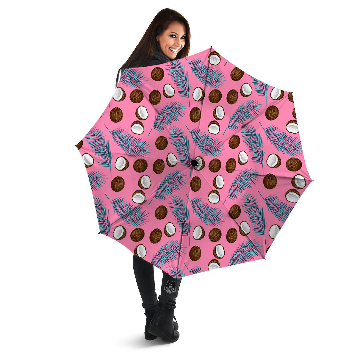 Coconut Pink And Palm Leaf Print Pattern Umbrella-grizzshop