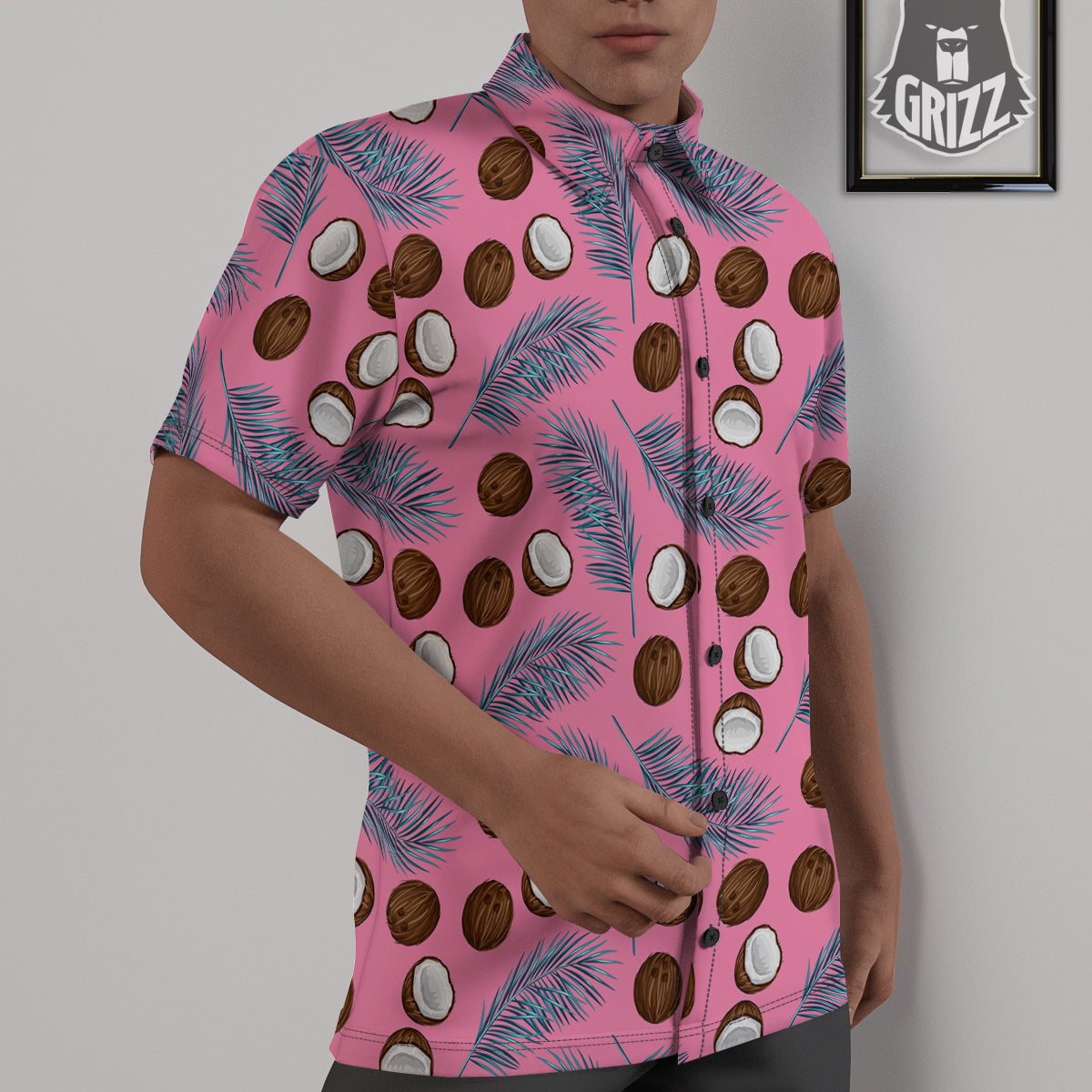 Coconut Pink And Palm Leaf Print Pattern Untucked Shirts-grizzshop