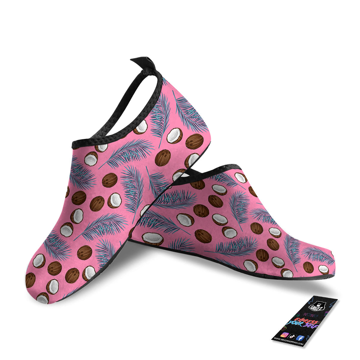 Coconut Pink And Palm Leaf Print Pattern Water Shoes-grizzshop