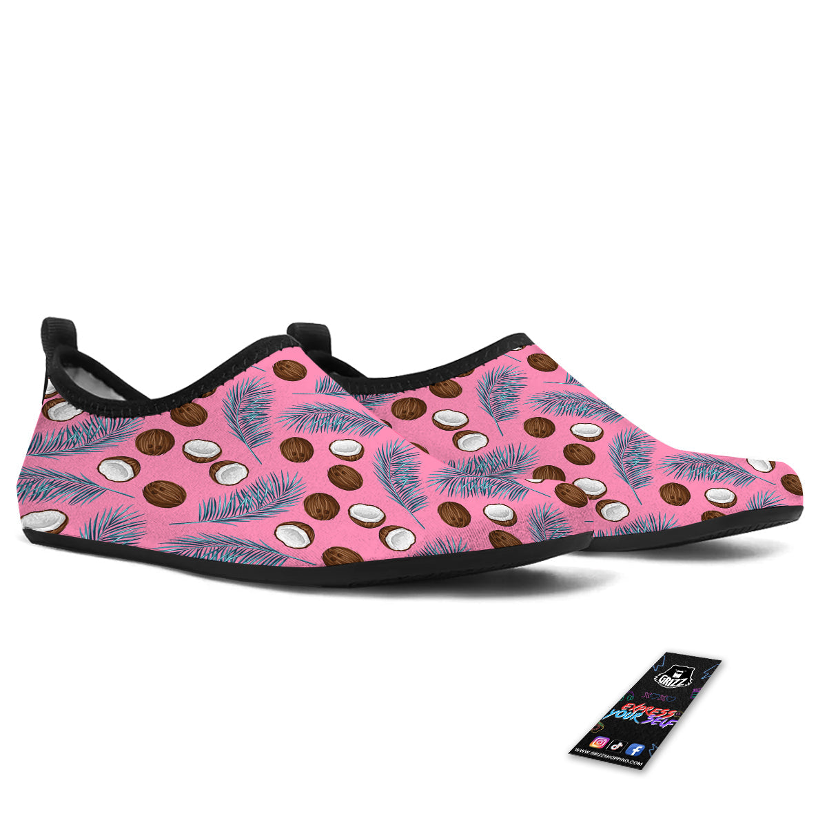 Coconut Pink And Palm Leaf Print Pattern Water Shoes-grizzshop