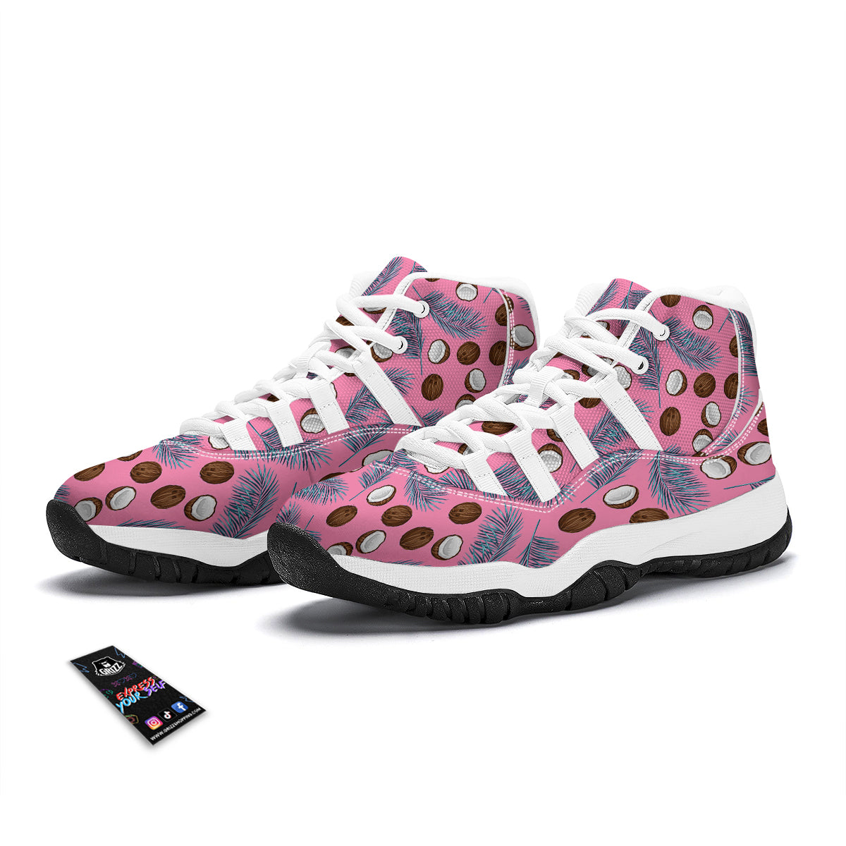 Coconut Pink And Palm Leaf Print Pattern White Bball Shoes-grizzshop