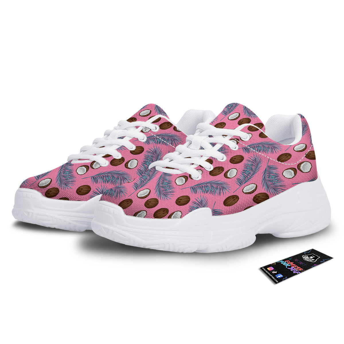Coconut Pink And Palm Leaf Print Pattern White Chunky Shoes-grizzshop