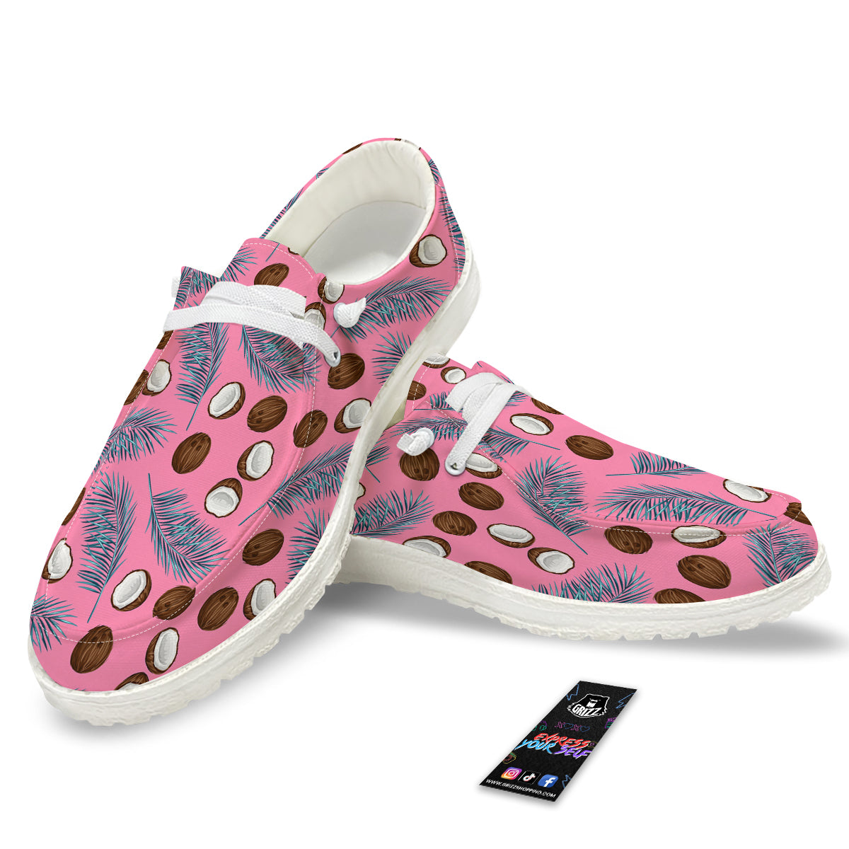 Coconut Pink And Palm Leaf Print Pattern White Loafers-grizzshop