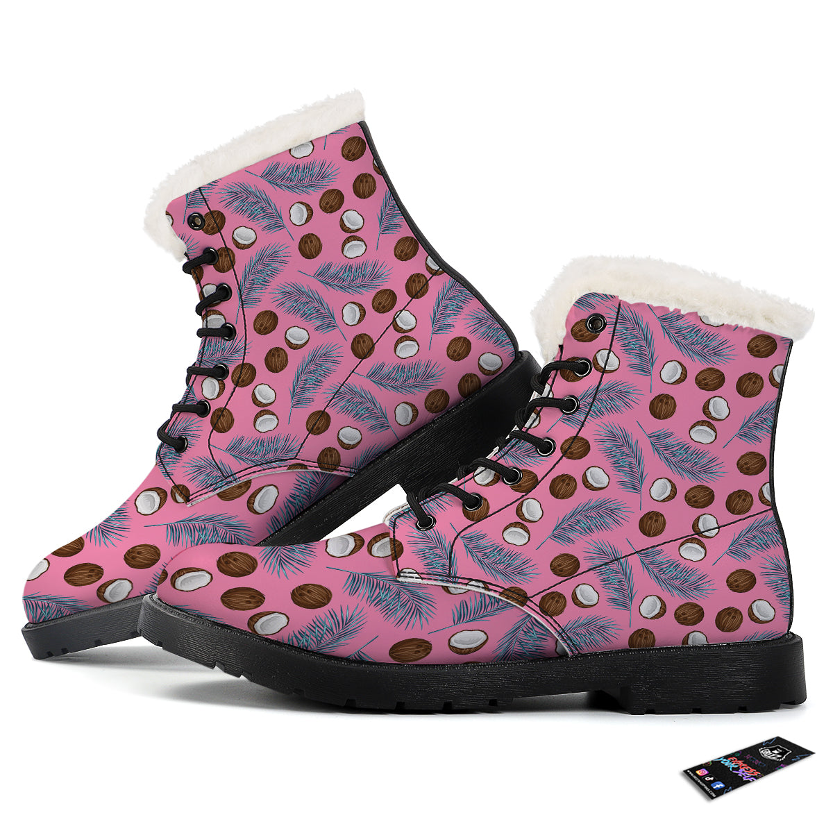 Coconut Pink And Palm Leaf Print Pattern Winter Boots-grizzshop