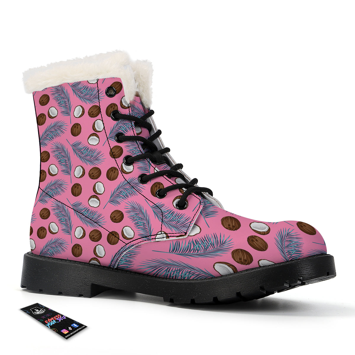 Coconut Pink And Palm Leaf Print Pattern Winter Boots-grizzshop