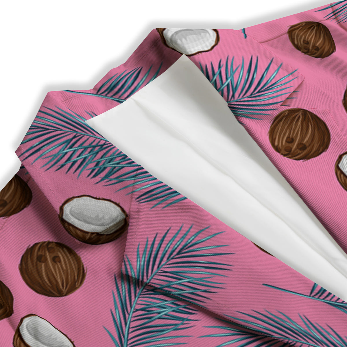 Coconut Pink And Palm Leaf Print Pattern Women's Blazer-grizzshop