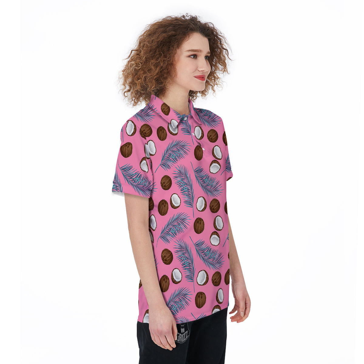Coconut Pink And Palm Leaf Print Pattern Women's Golf Shirts-grizzshop