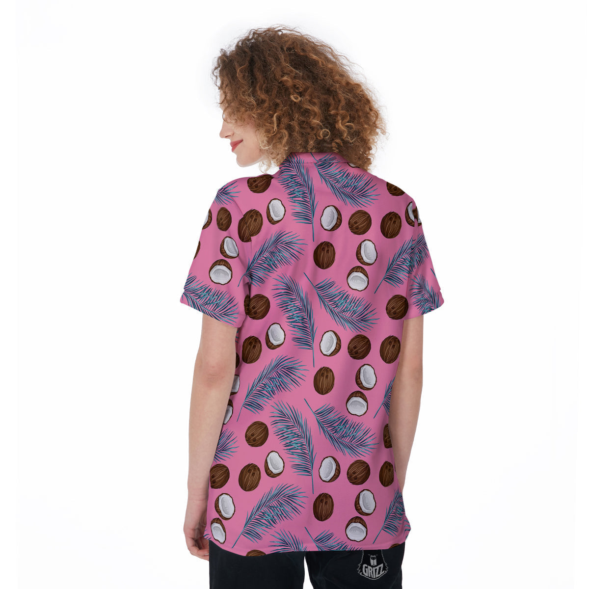 Coconut Pink And Palm Leaf Print Pattern Women's Golf Shirts-grizzshop