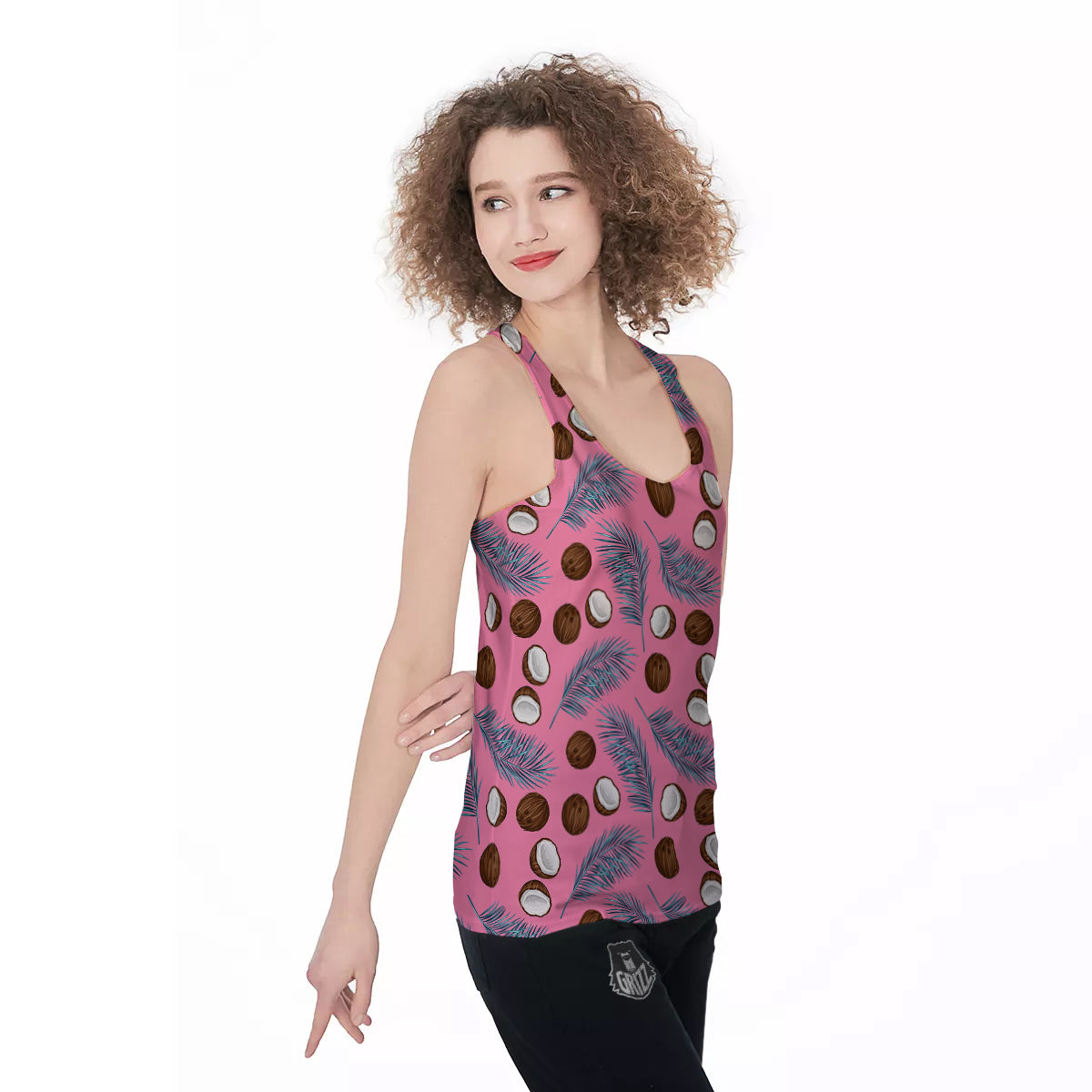 Coconut Pink And Palm Leaf Print Pattern Women's Racerback Tank Top-grizzshop