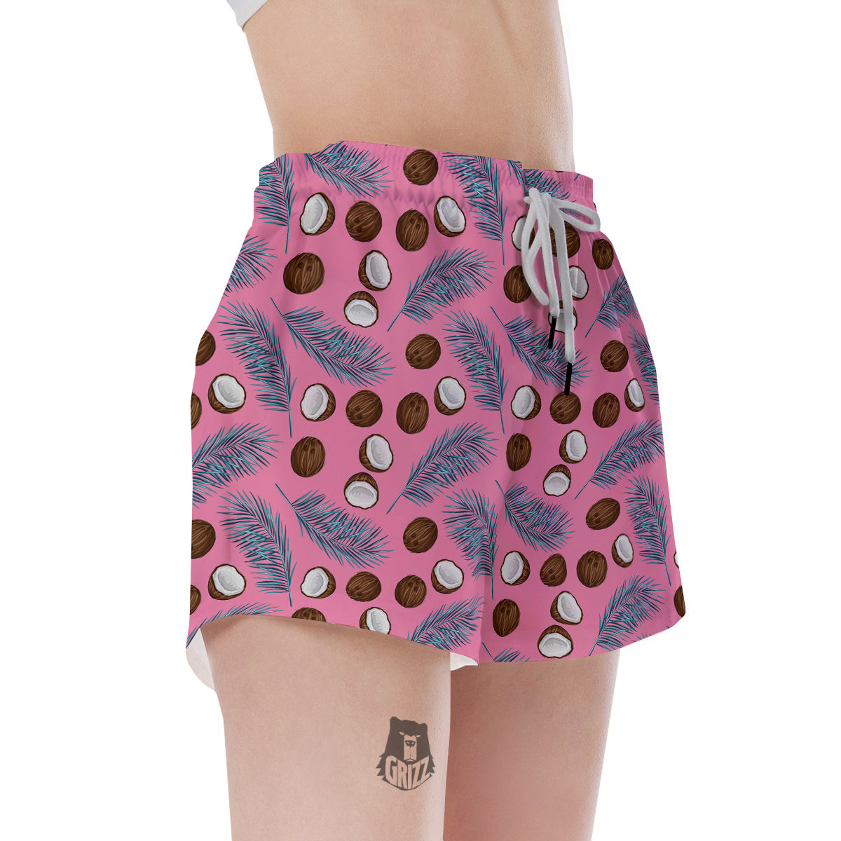 Coconut Pink And Palm Leaf Print Pattern Women's Shorts-grizzshop