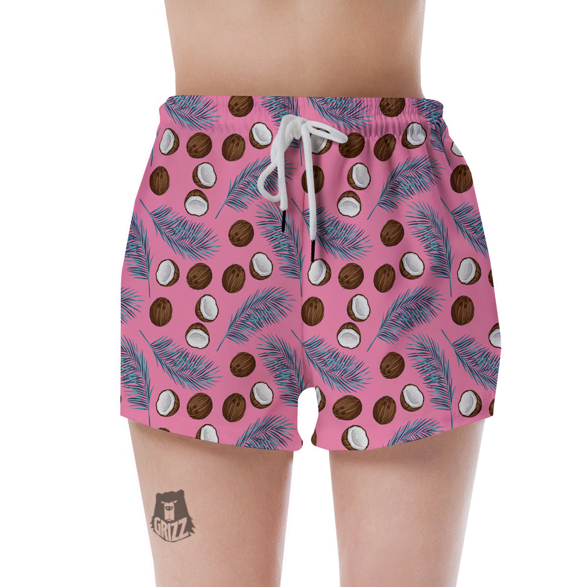Coconut Pink And Palm Leaf Print Pattern Women's Shorts-grizzshop