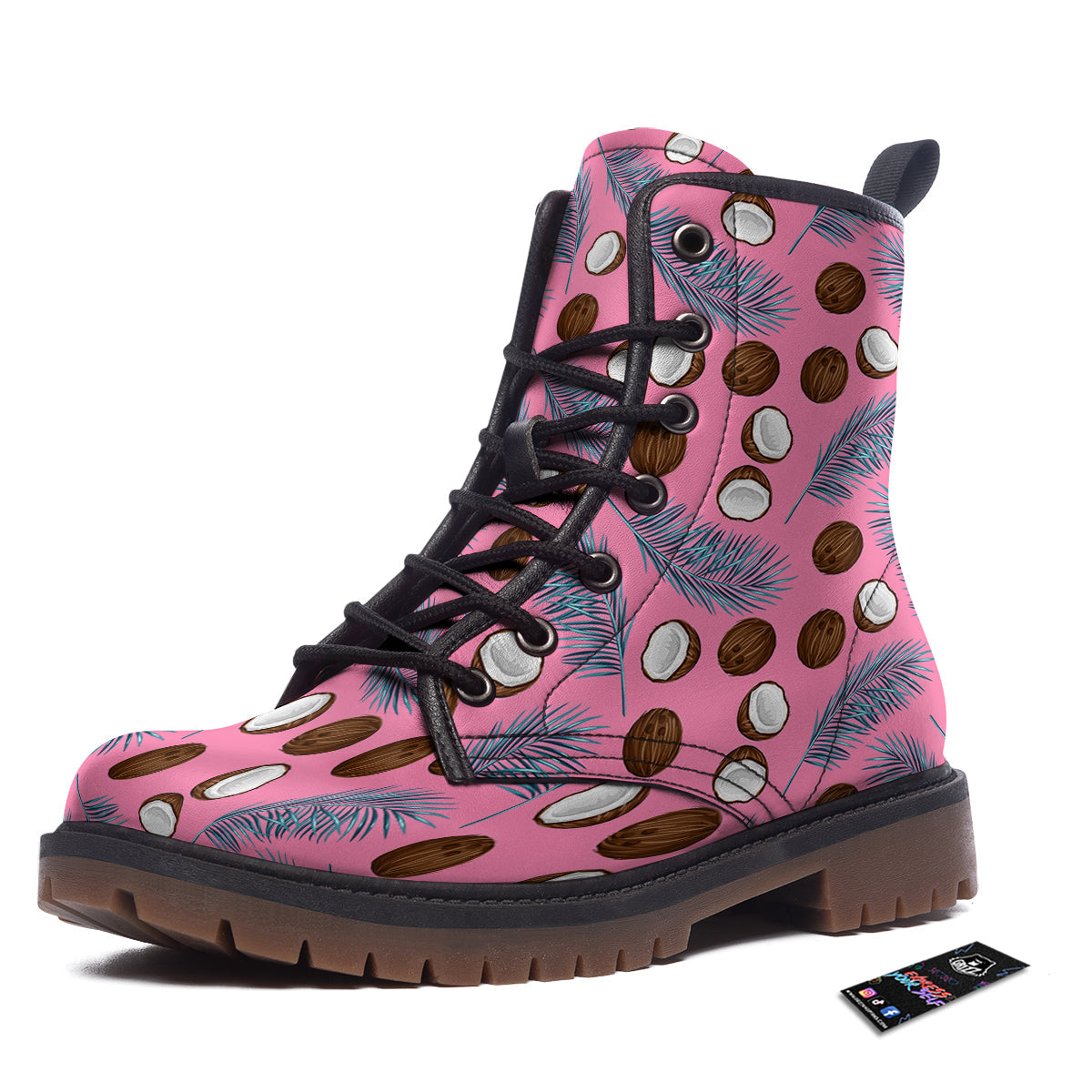 Coconut Pink And Palm Leaf Print Pattern Work Boots-grizzshop