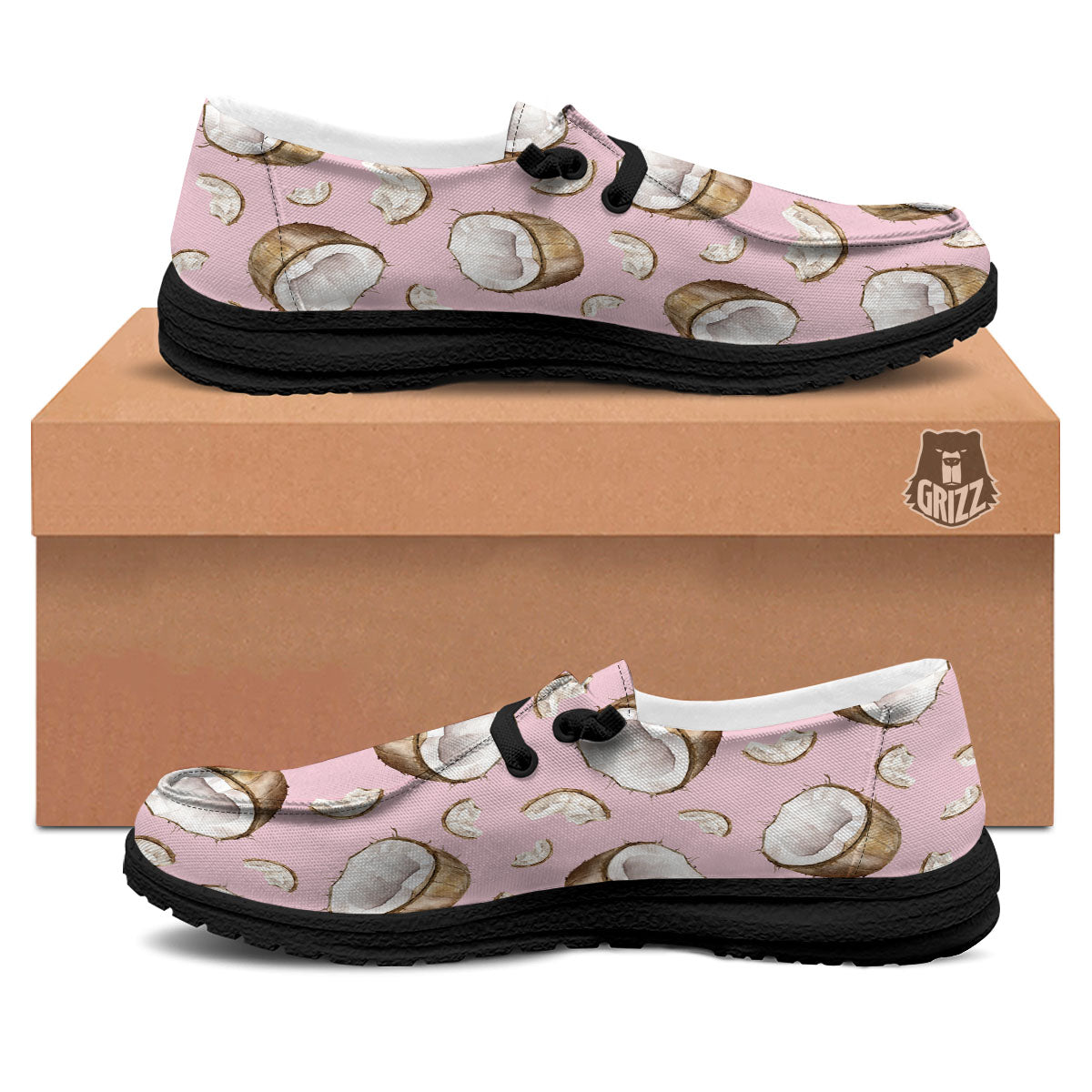 Coconut Pink Print Pattern Black Loafers-grizzshop