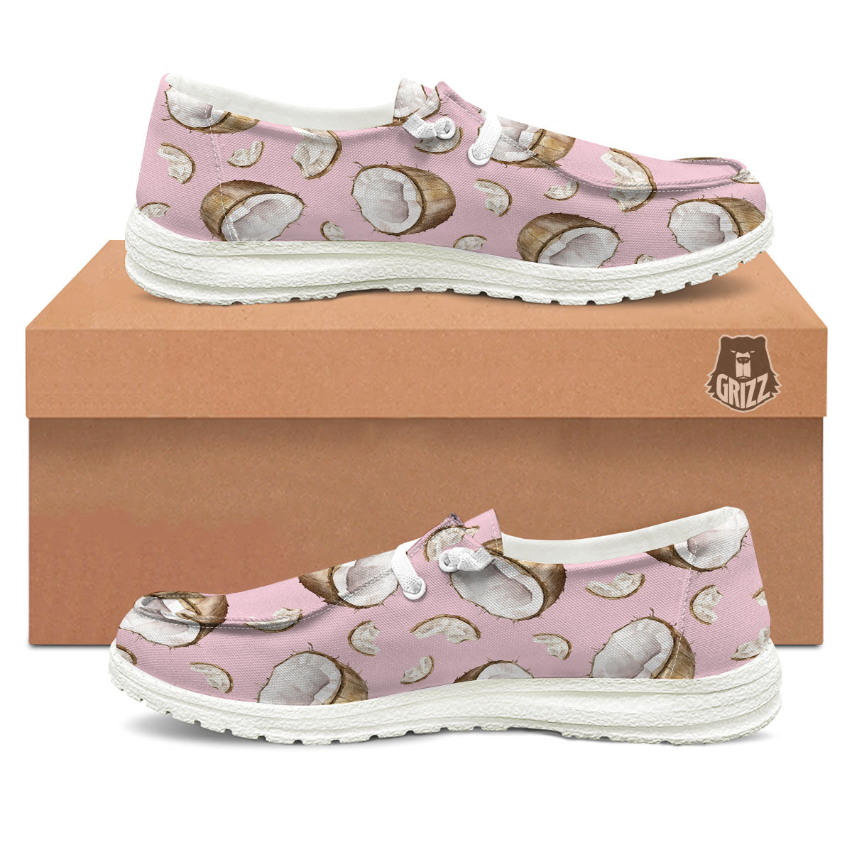 Coconut Pink Print Pattern Black Loafers-grizzshop