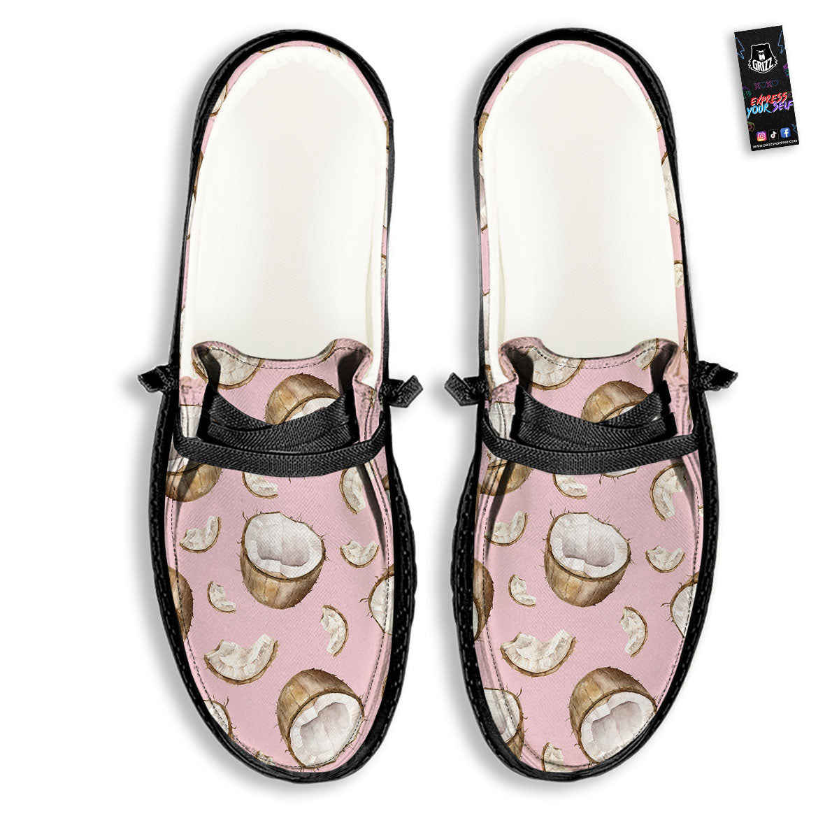 Coconut Pink Print Pattern Black Loafers-grizzshop