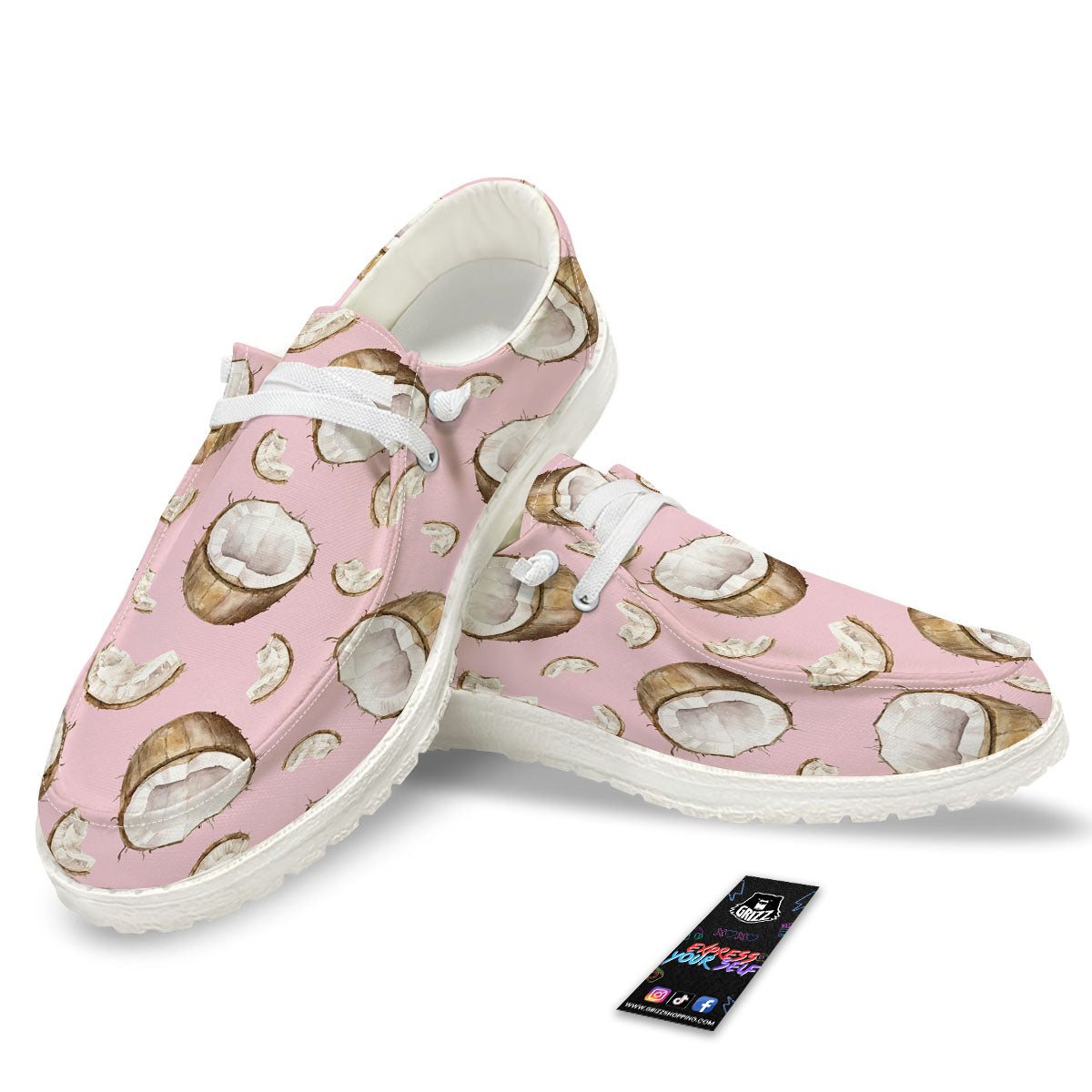 Coconut Pink Print Pattern Black Loafers-grizzshop