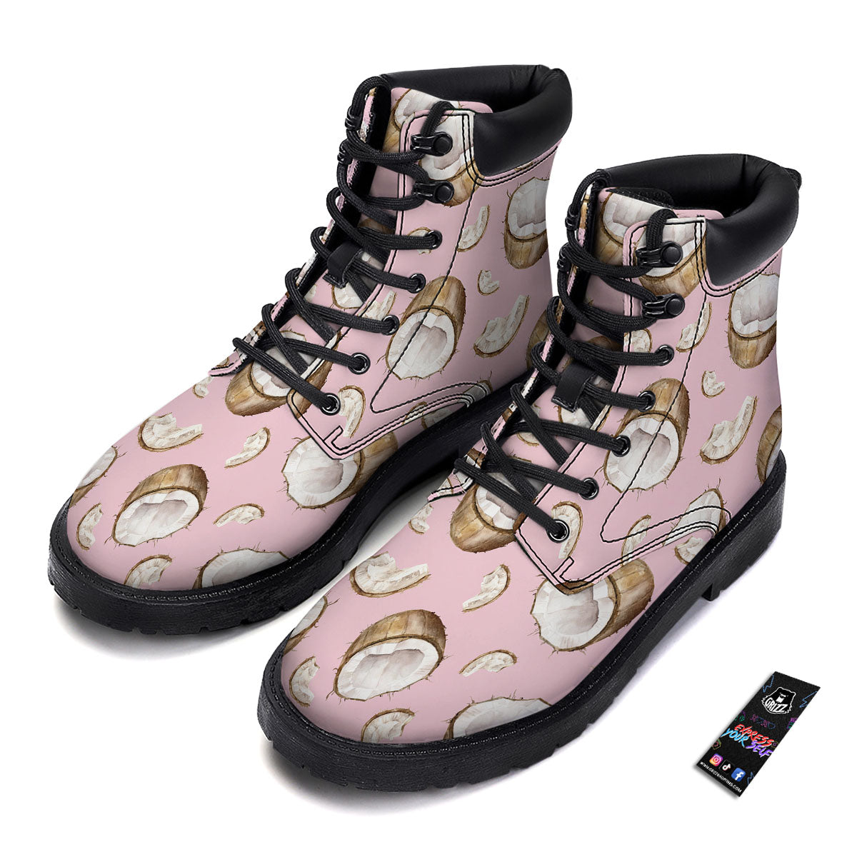Coconut Pink Print Pattern Boots-grizzshop