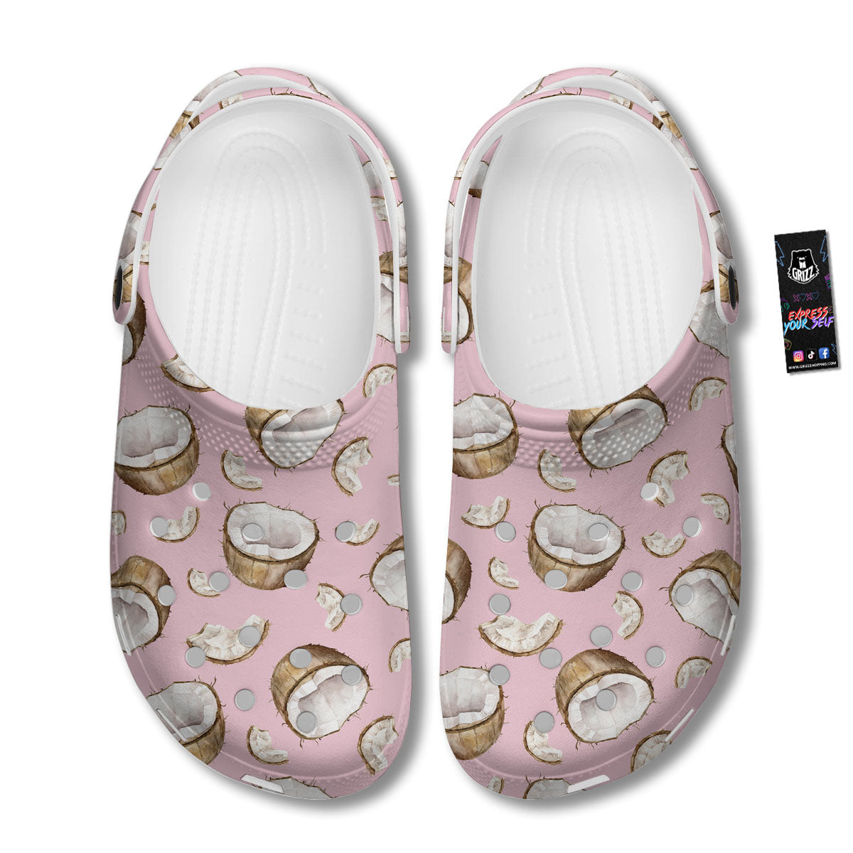 Coconut Pink Print Pattern Clog-grizzshop