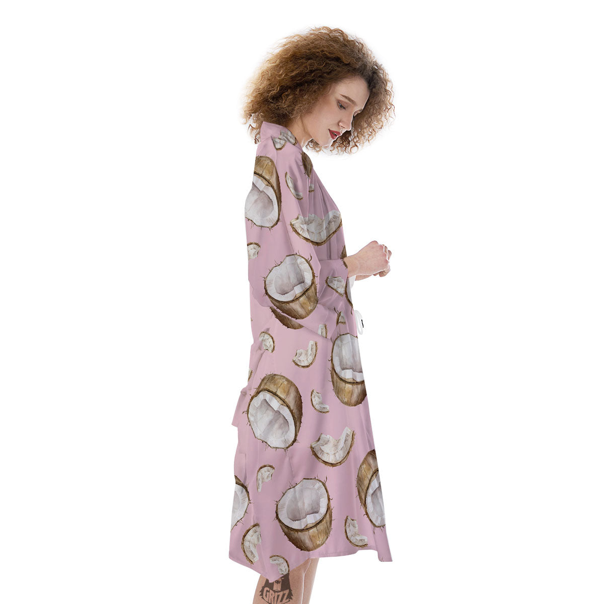 Coconut Pink Print Pattern Kimono-grizzshop