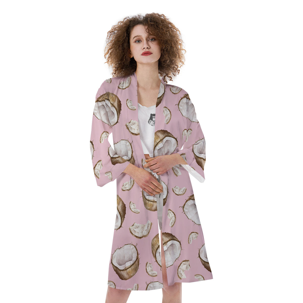 Coconut Pink Print Pattern Kimono-grizzshop