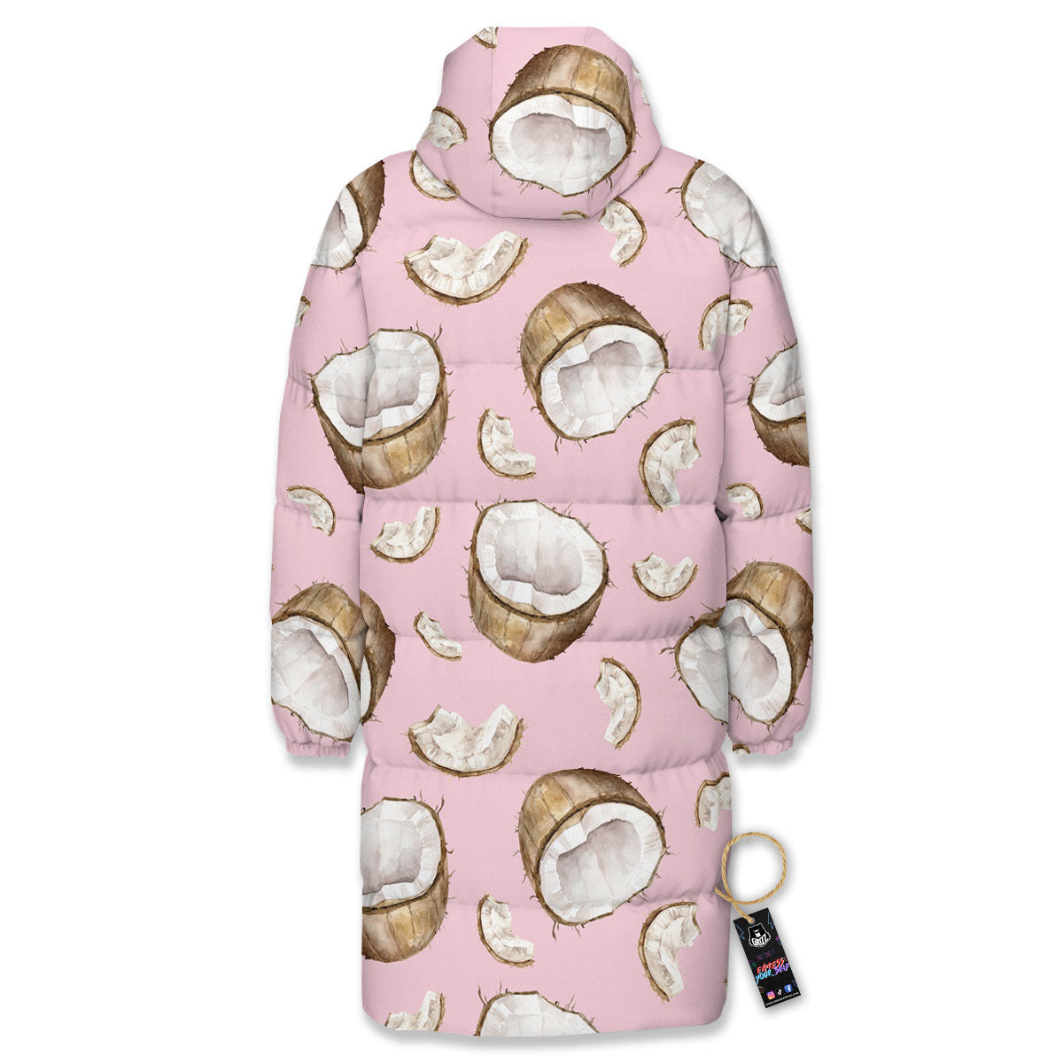 Coconut Pink Print Pattern Long Down Jacket-grizzshop