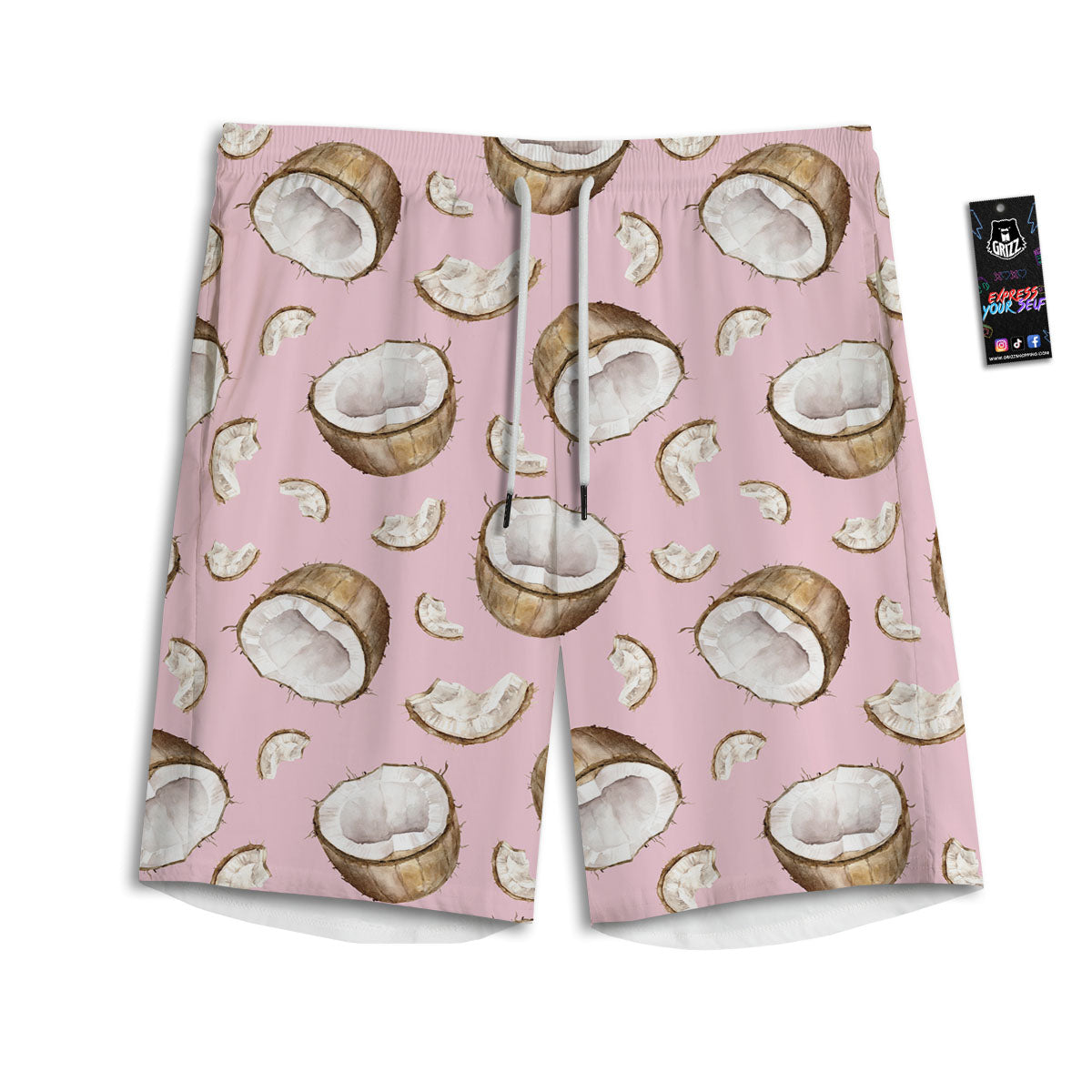 Coconut Pink Print Pattern Men's Athletic Shorts