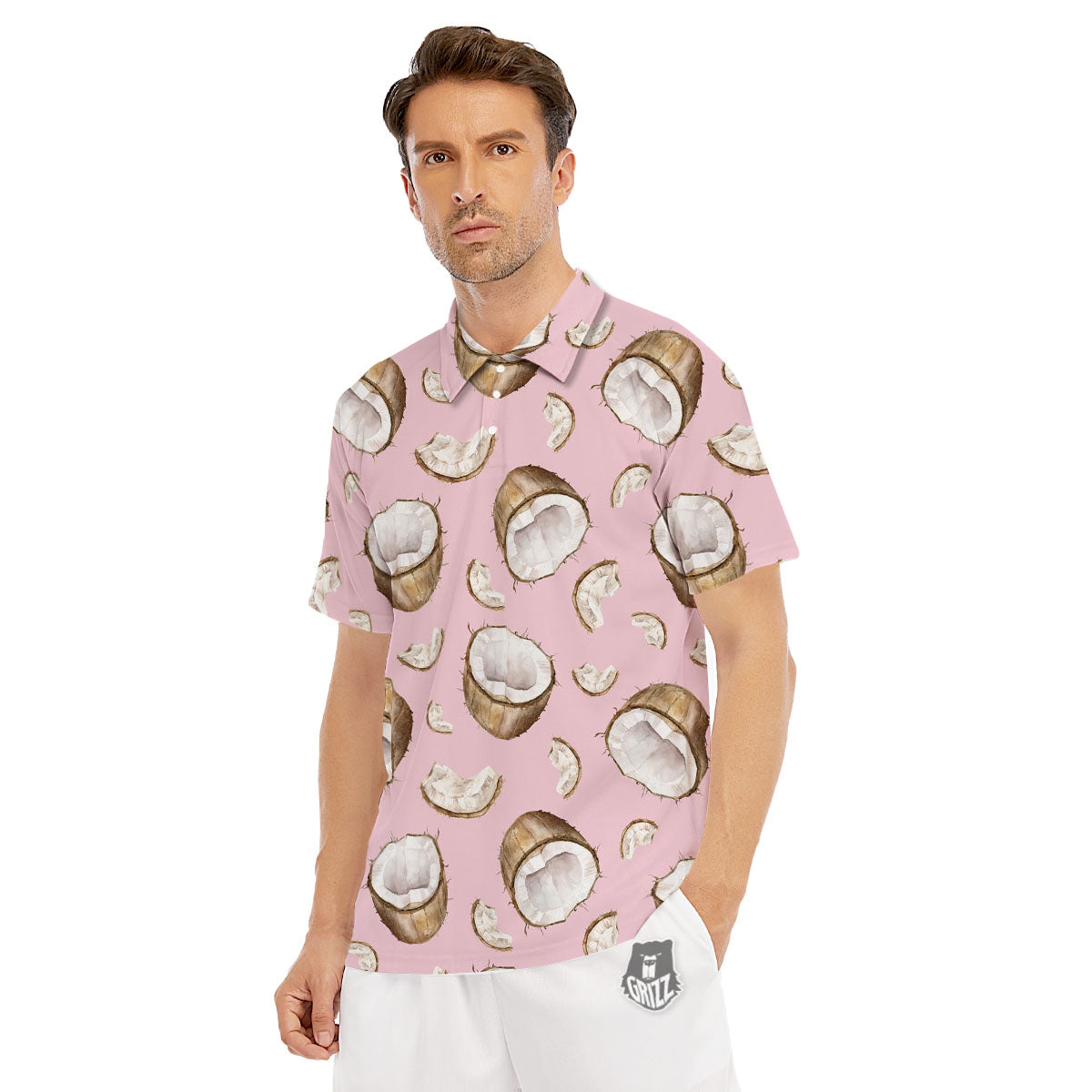 Coconut Pink Print Pattern Men's Golf Shirts-grizzshop