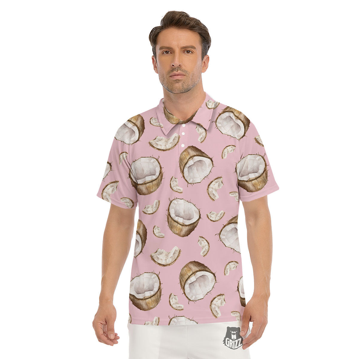 Coconut Pink Print Pattern Men's Golf Shirts-grizzshop