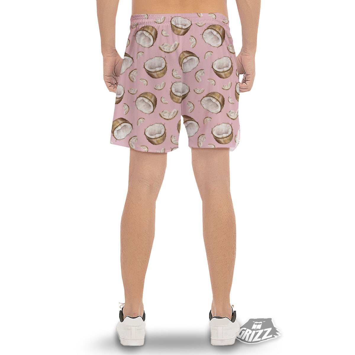 Coconut Pink Print Pattern Men's Gym Shorts-grizzshop
