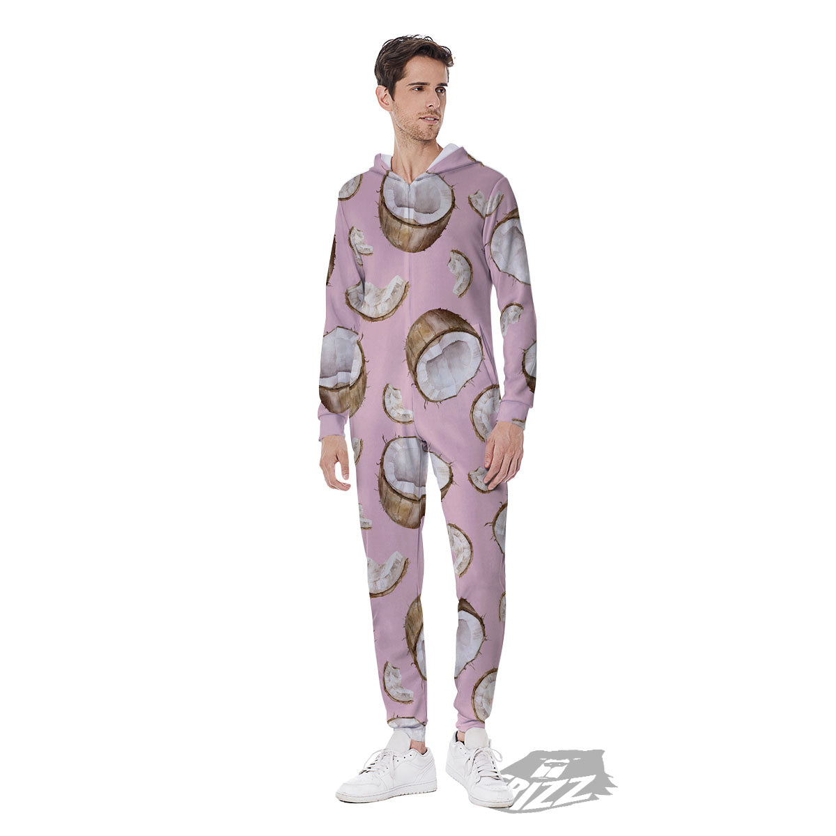 Coconut Pink Print Pattern Men's Jumpsuit-grizzshop