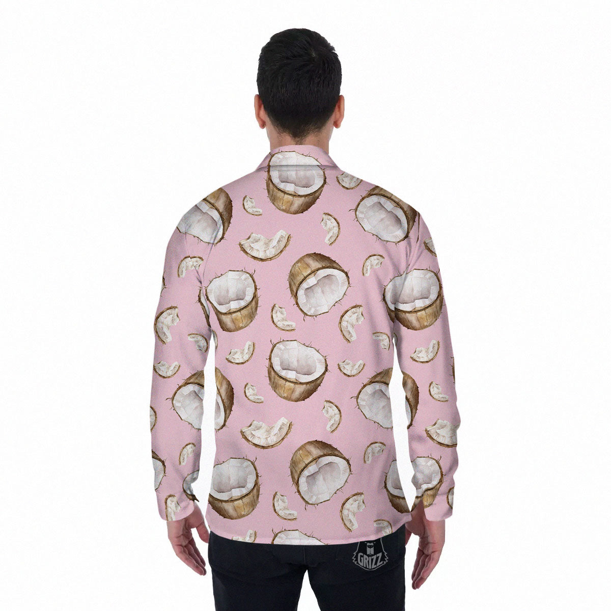 Coconut Pink Print Pattern Men's Long Sleeve Shirts-grizzshop