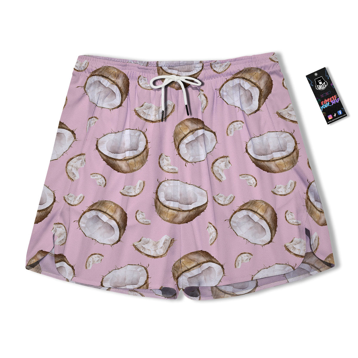 Coconut Pink Print Pattern Men's Running Shorts-grizzshop