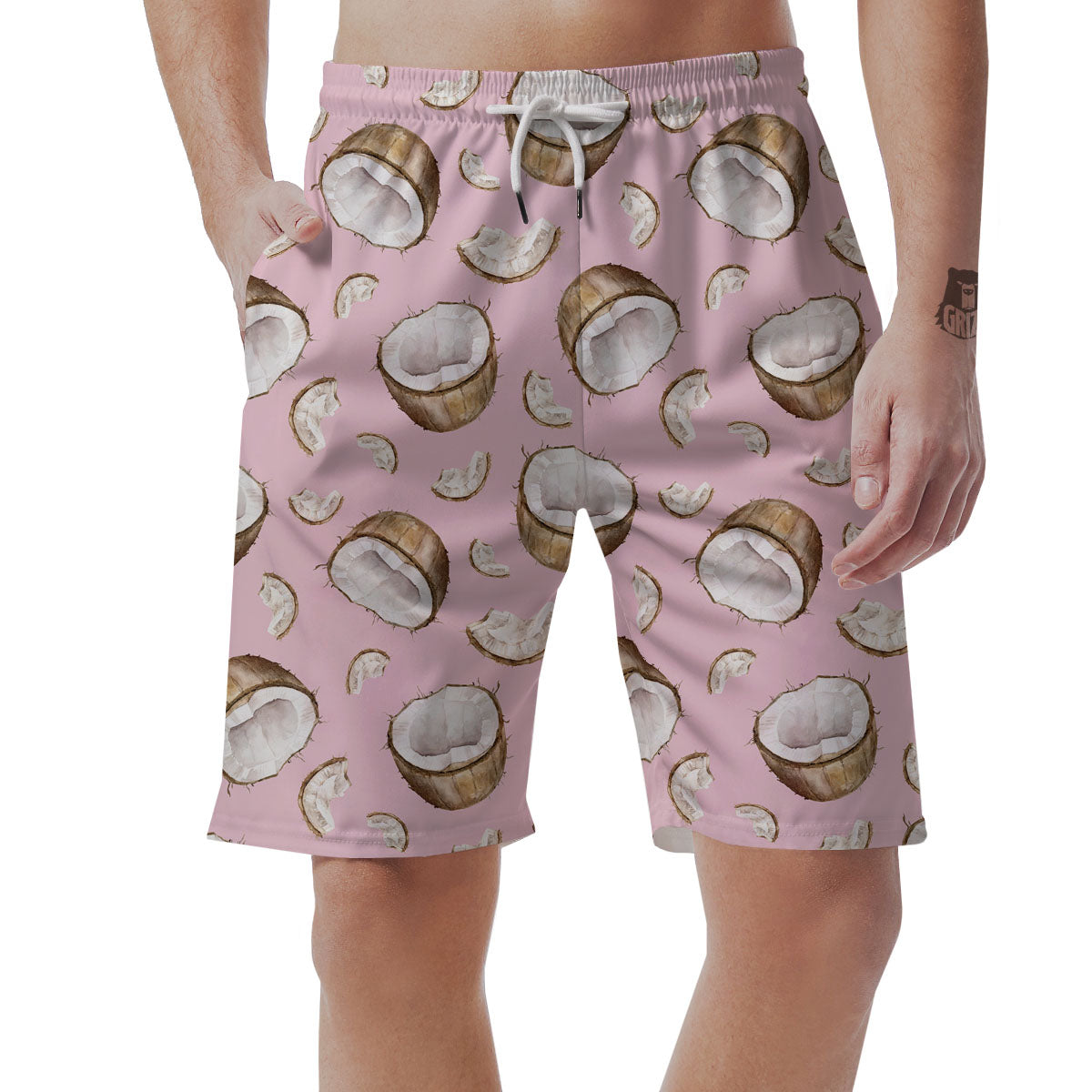 Coconut Pink Print Pattern Men's Shorts-grizzshop