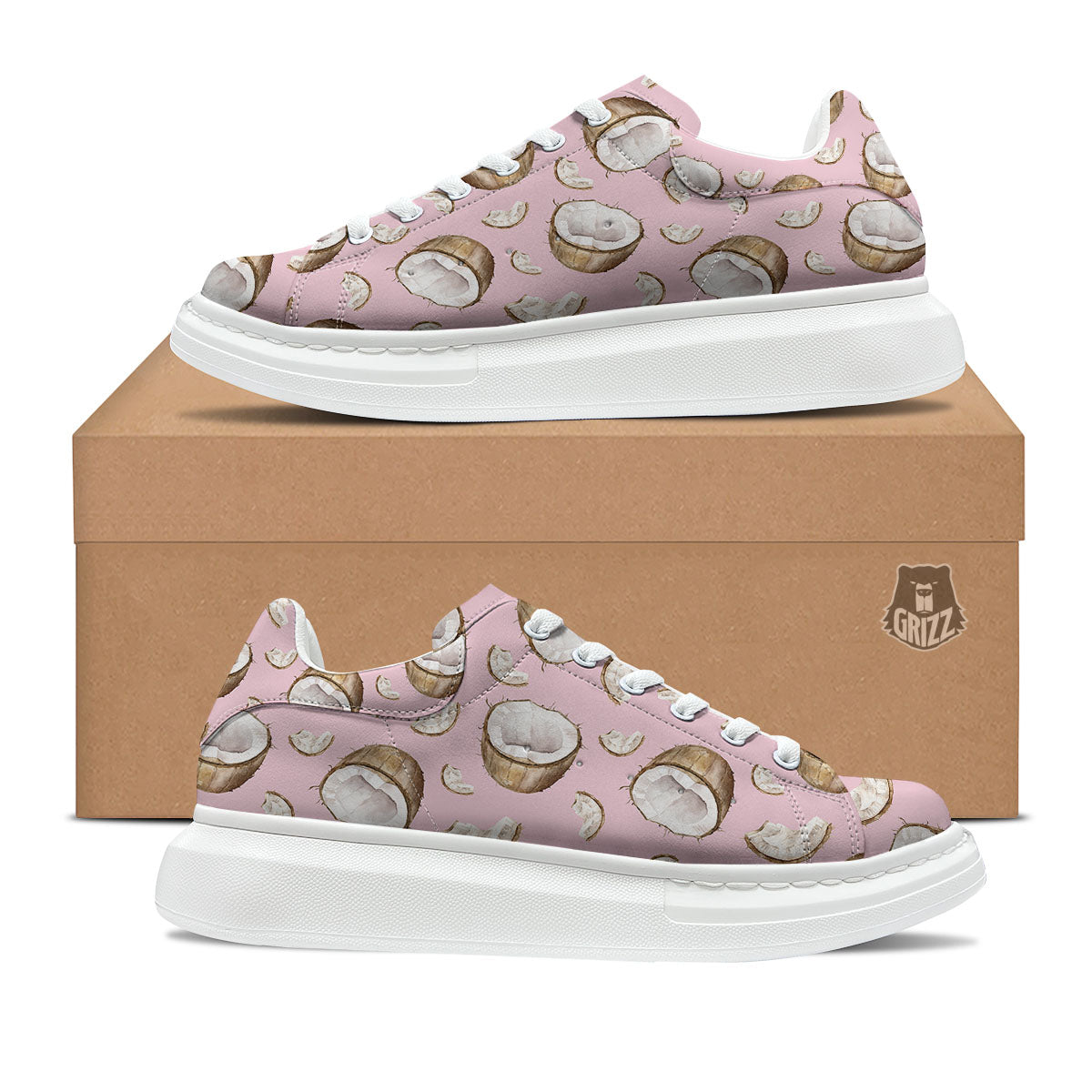 Coconut Pink Print Pattern Platform Shoes-grizzshop