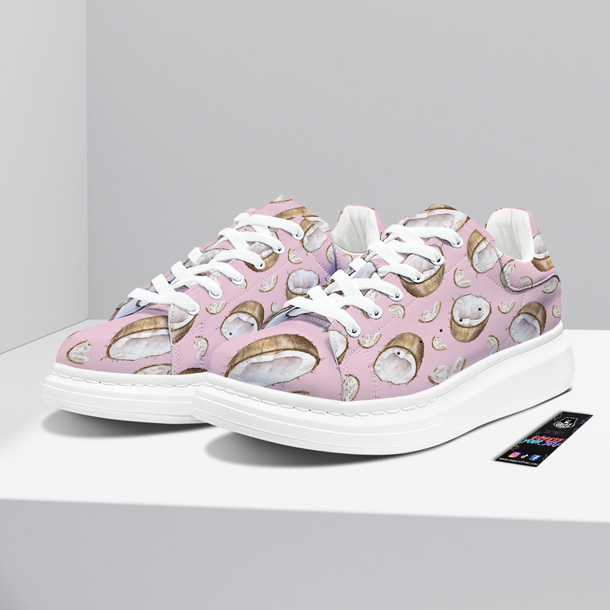 Coconut Pink Print Pattern Platform Shoes-grizzshop