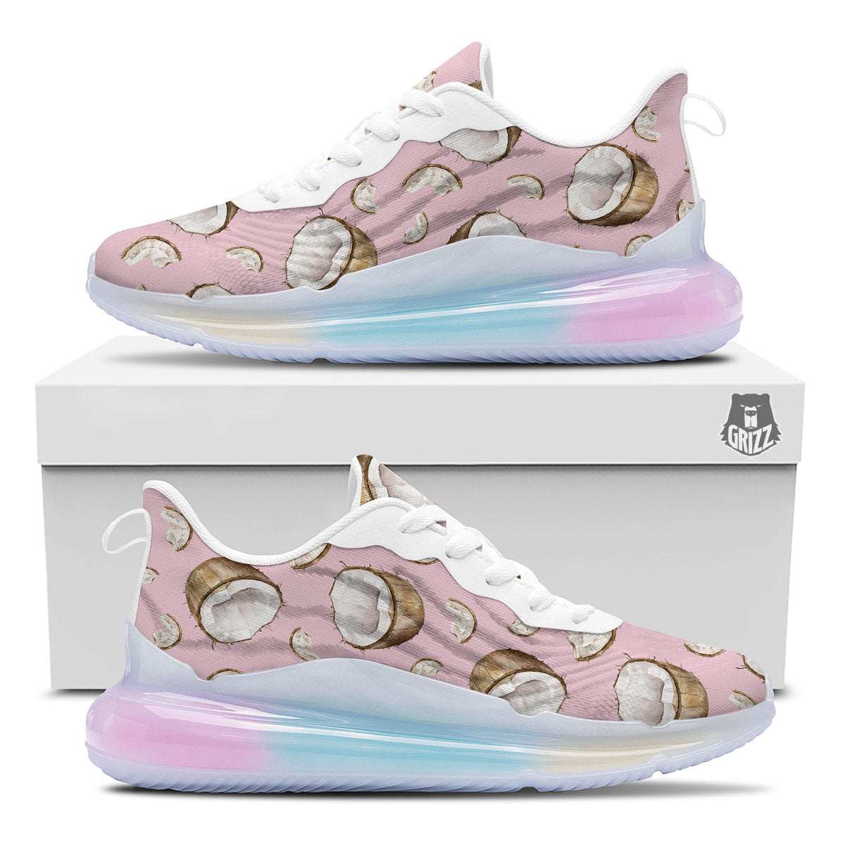 Coconut Pink Print Pattern Running Sneakers-grizzshop