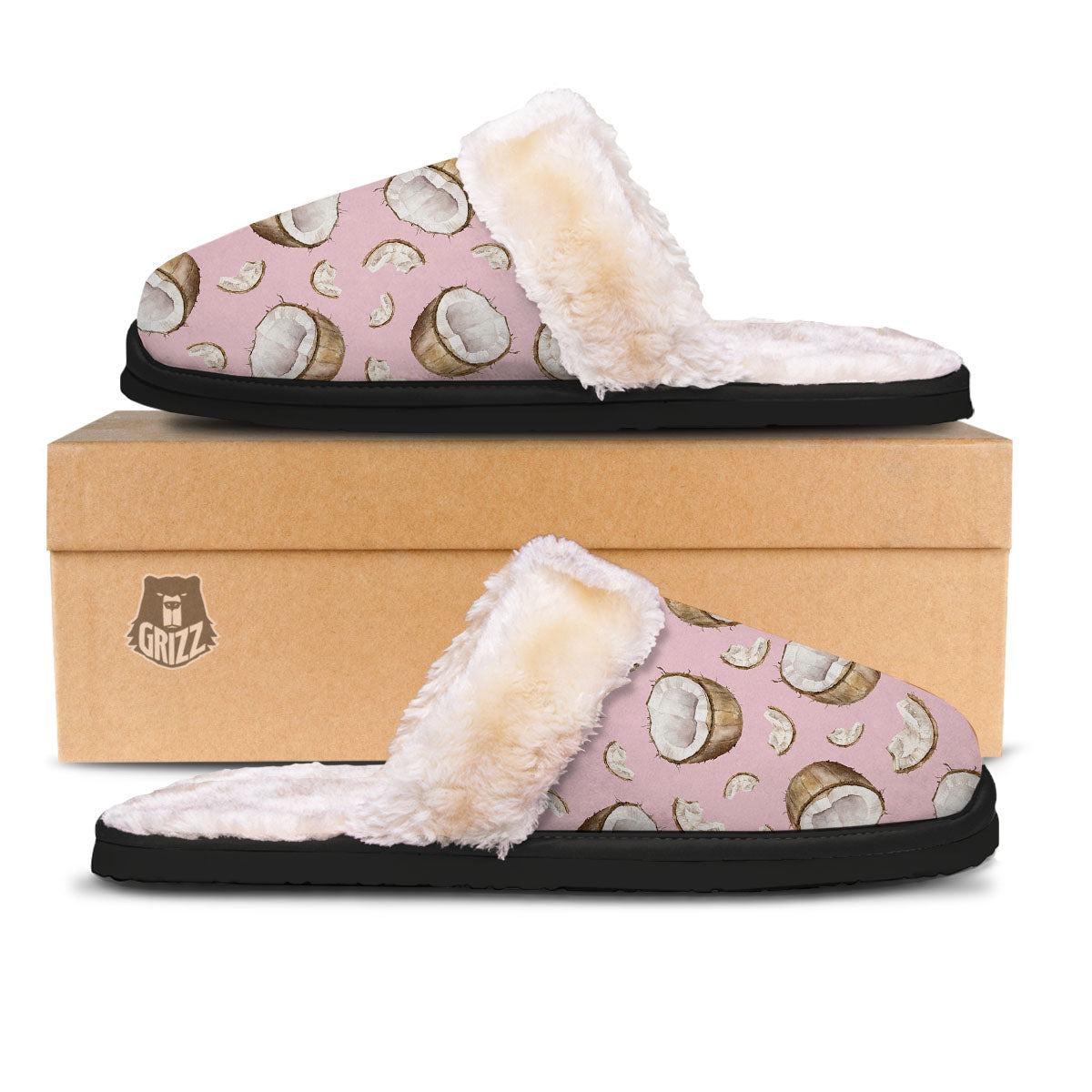 Coconut Pink Print Pattern Slippers-grizzshop