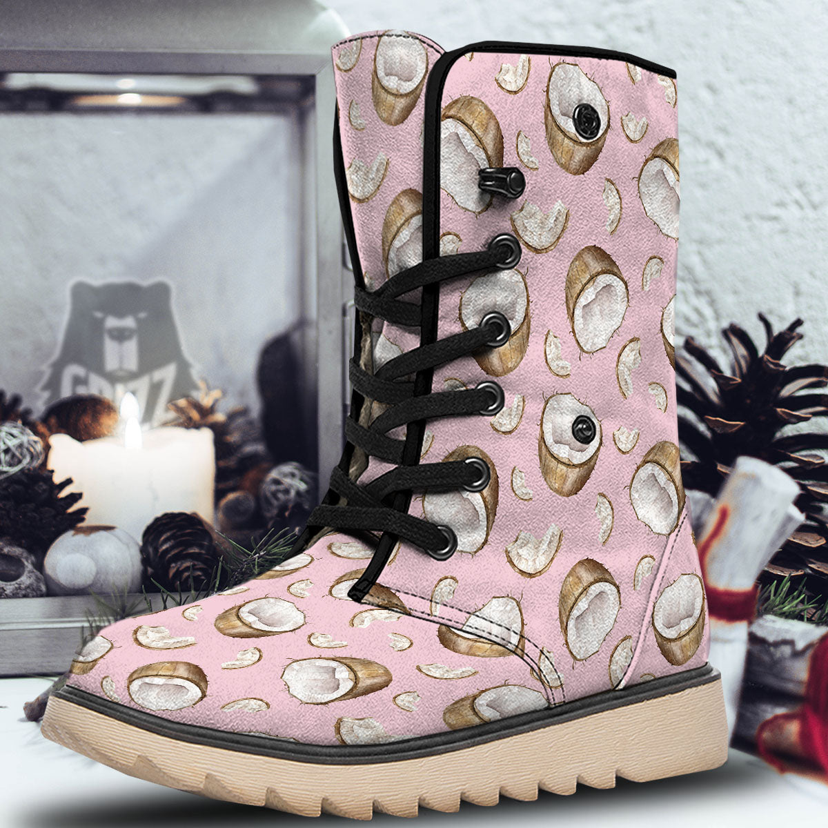 Coconut Pink Print Pattern Snow Boots-grizzshop