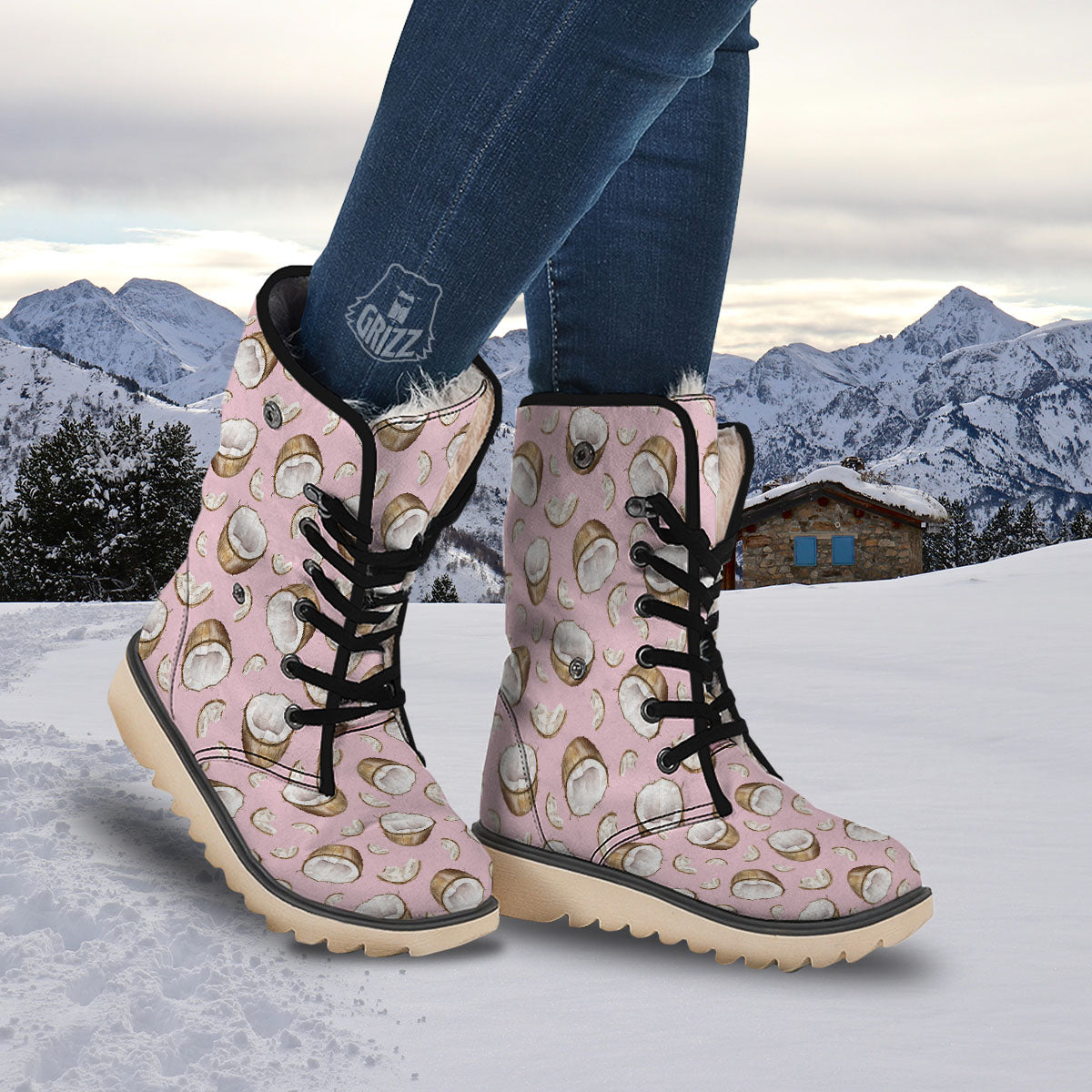 Coconut Pink Print Pattern Snow Boots-grizzshop