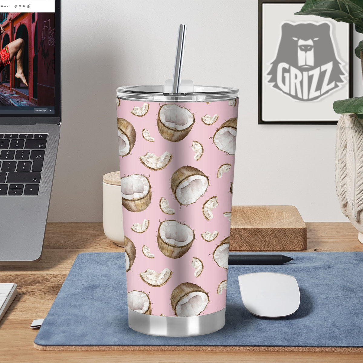 Coconut Pink Print Pattern Tumbler-grizzshop