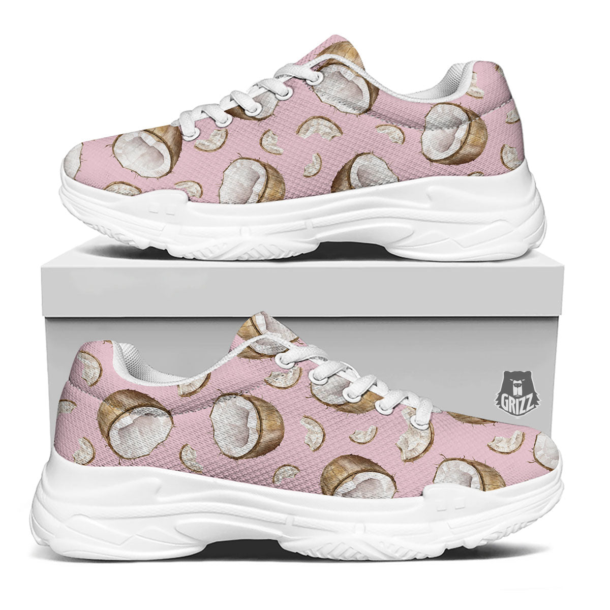 Coconut Pink Print Pattern White Chunky Shoes-grizzshop