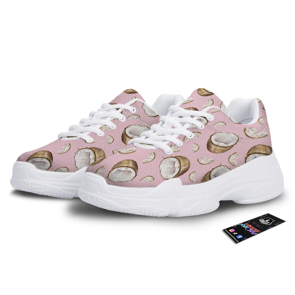 Coconut Pink Print Pattern White Chunky Shoes-grizzshop