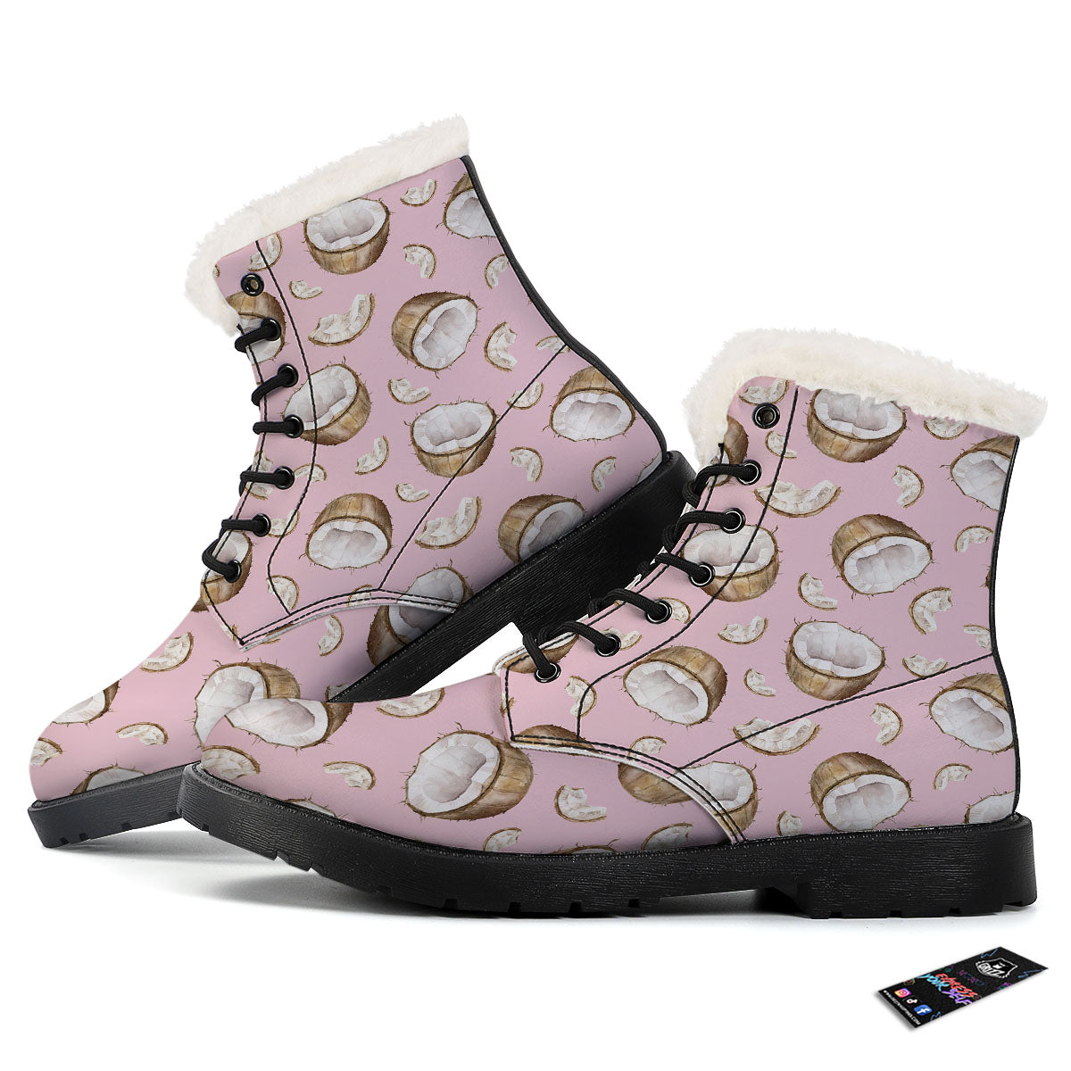 Coconut Pink Print Pattern Winter Boots-grizzshop