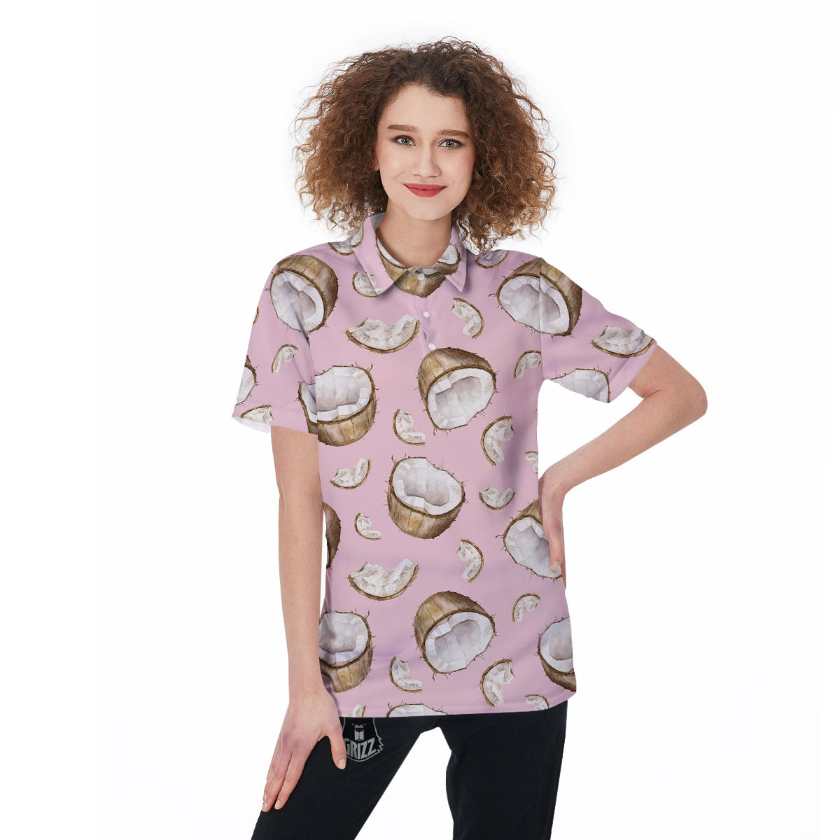 Coconut Pink Print Pattern Women's Golf Shirts-grizzshop